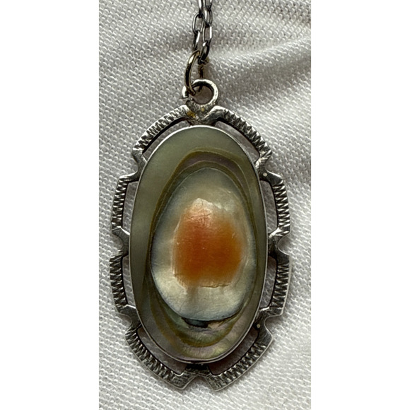 Art Deco Sterling Silver Abalone Blister Pearl Pendant Necklace Chain As Is - Picture 1 of 13